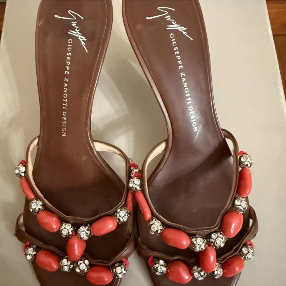 Giuseppe Zanotti Brown and Red Embellished Heels - Picture 6 of 7